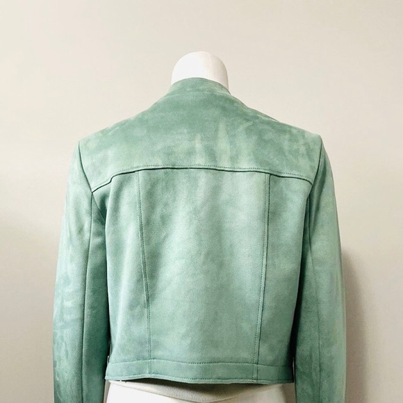 Zara Faux Suede Crop Moto Jacket Green - Picture 3 of 7